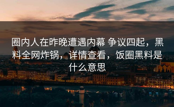 圈内人在昨晚遭遇内幕 争议四起，黑料全网炸锅，详情查看，饭圈黑料是什么意思