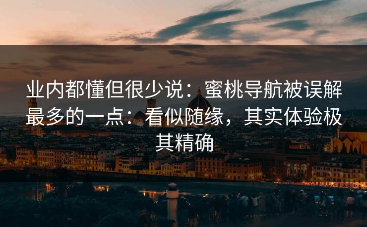 业内都懂但很少说：蜜桃导航被误解最多的一点：看似随缘，其实体验极其精确